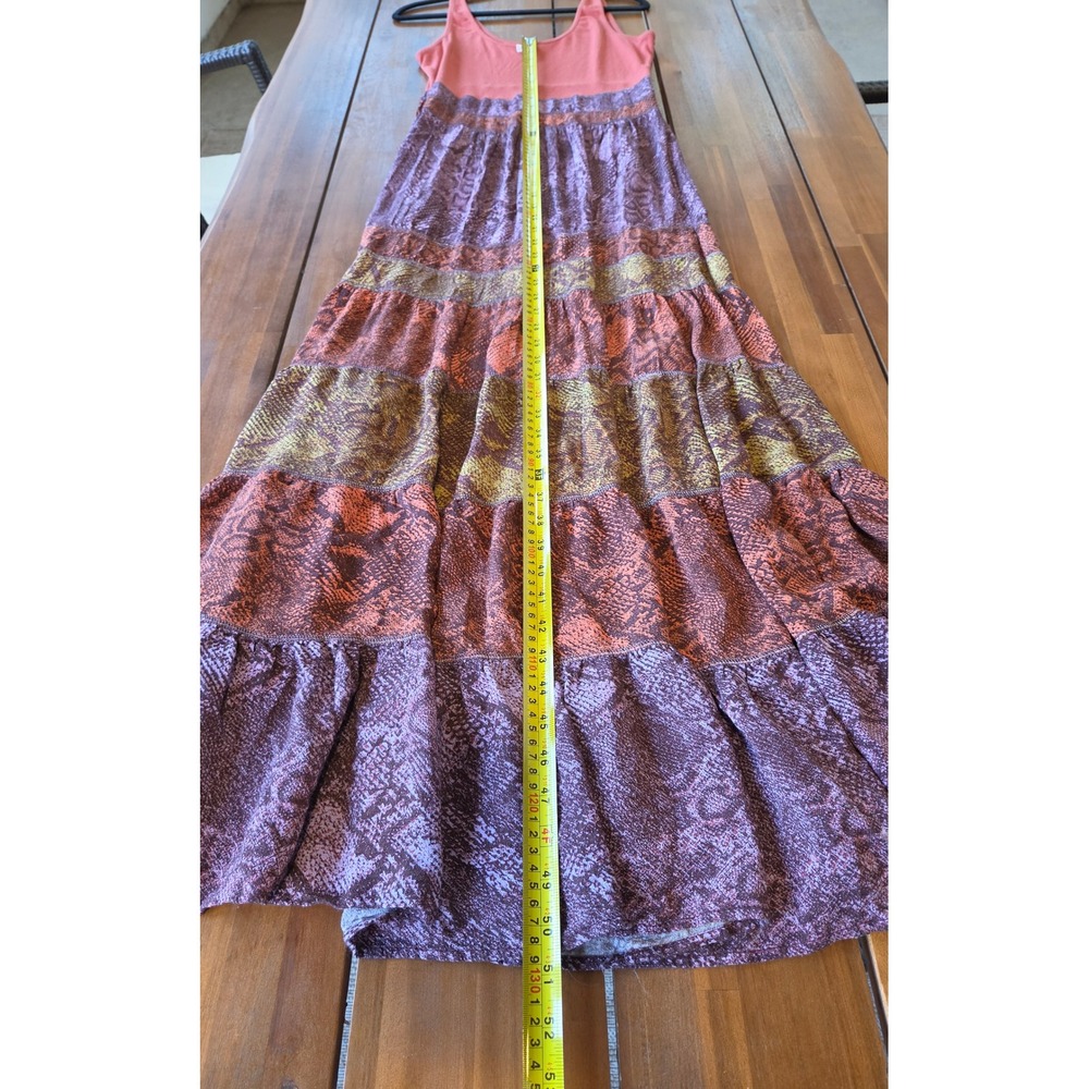Anthropologie Colima Snake Print Tiered Maxi Dress L Fall Colors Boho Hippie - Picture 9 of 10